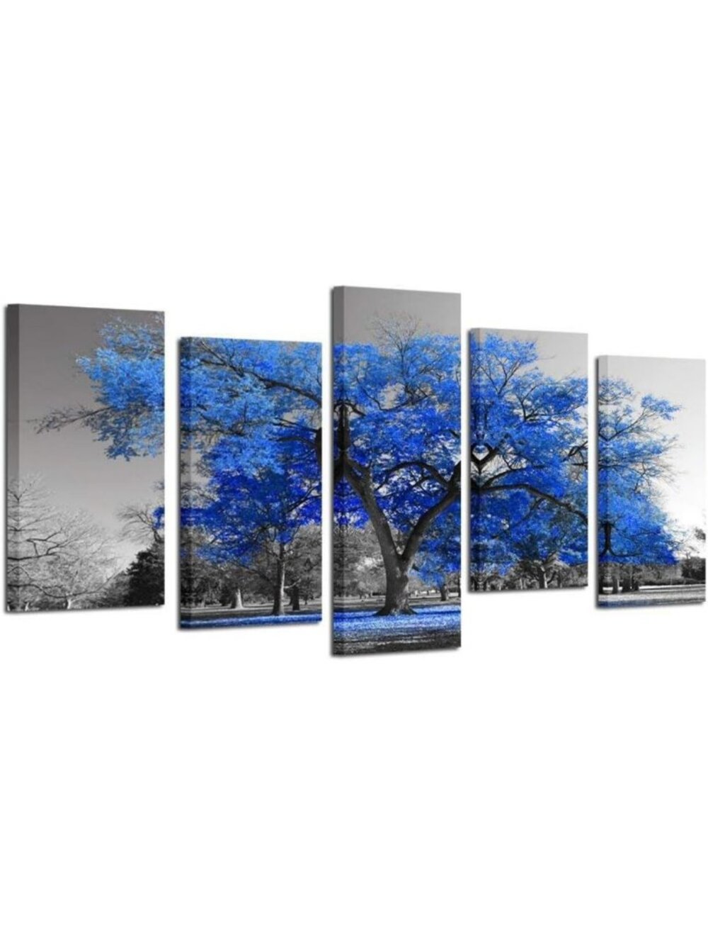 Large Contemporary Canvas Print - Blue Tree Black & White Fall Landscape Art